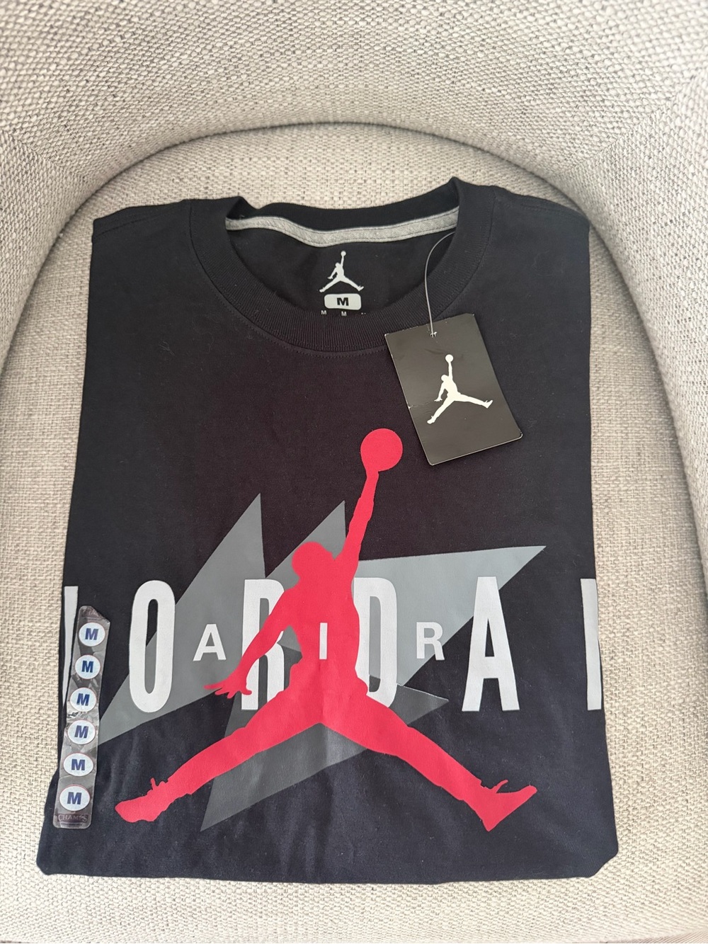 Jordan Black Short Sleeve Tee with Red Jumpman and Gray Graphic